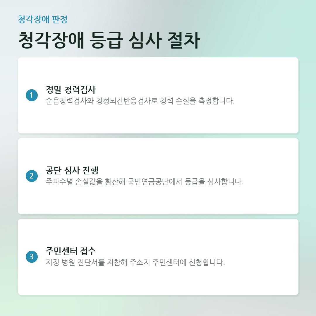 청각장애 등급 심사 절차 요약 카드
