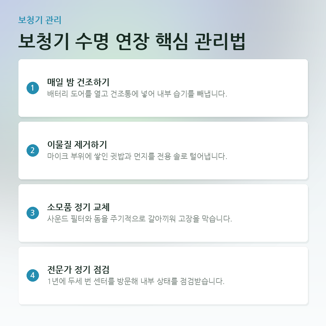 보청기 수명 연장 핵심 관리법 요약 카드