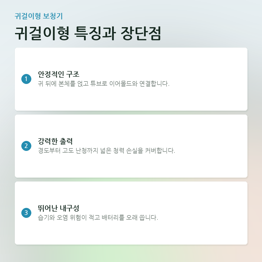 귀걸이형 특징과 장단점 요약 카드